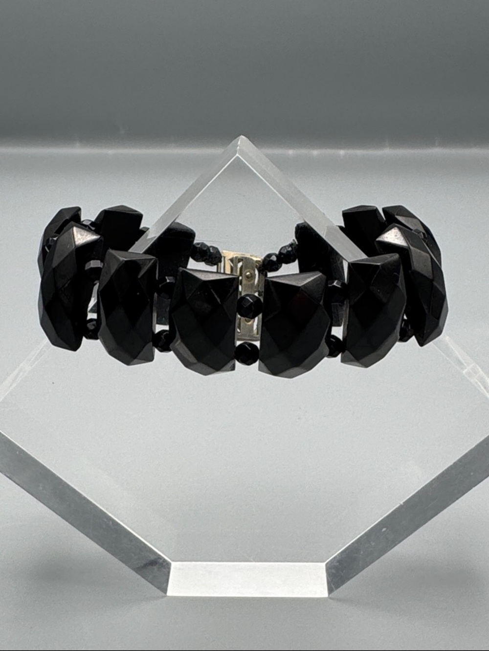 Black Faceted Stretch Bead Bracelet Gold Filled